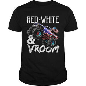 Red White Vroom Monster Truck American Flag July 4Th Shirt
